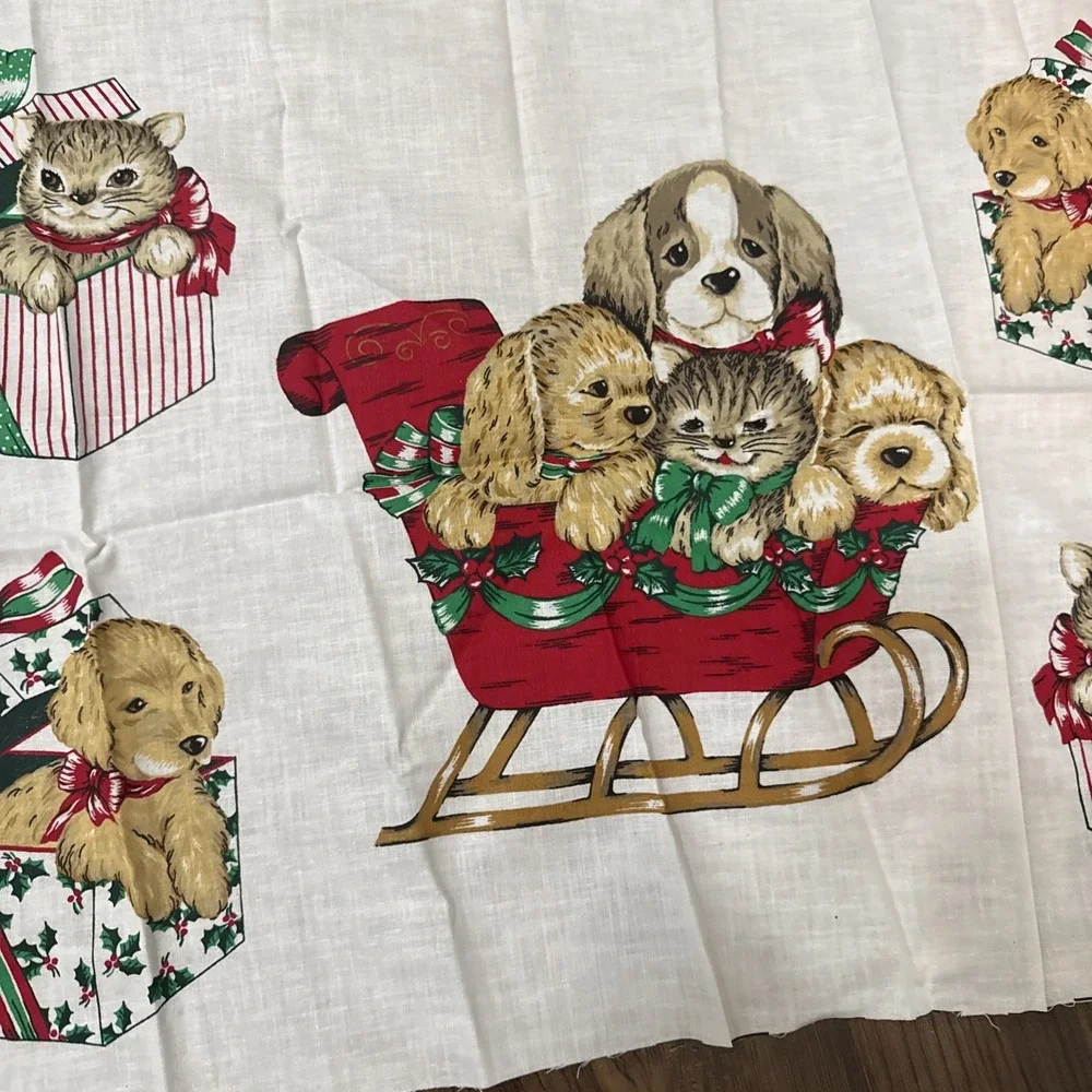 Christmas cat dog kitten puppy in Santa hat fabric panel